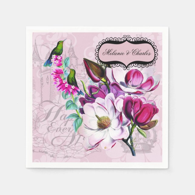 Guardanapo De Papel Hummingbird Magnolias Papel de Casamento Napkins (Frente)
