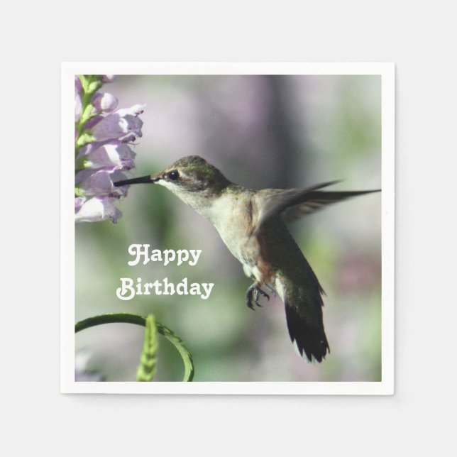 Guardanapo De Papel Hummingbird Pink Floral Wildlife Foto Aniversário (Frente)