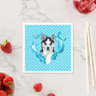 Guardanapo De Papel Husky Welpe blau Herz Punkte