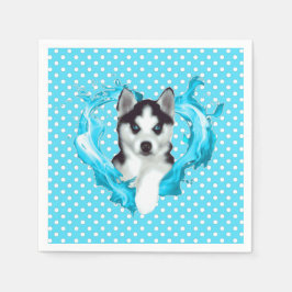 Guardanapo De Papel Husky Welpe blau Herz Punkte