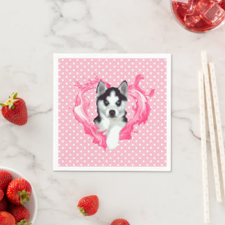 Guardanapo De Papel Husky Welpe rosa Herz Punkte