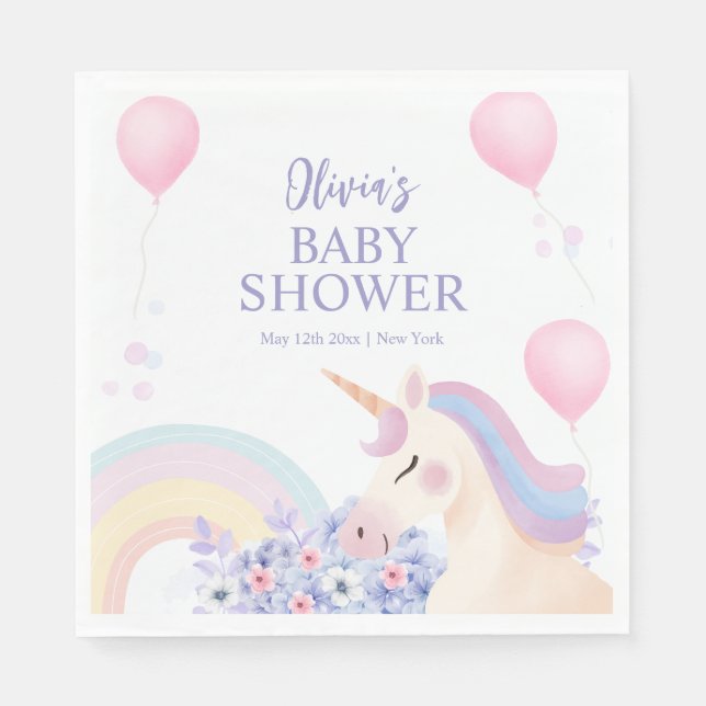 Guardanapo De Papel Hydrangea Balloon Rainbow Chá de fraldas Unicorn (Frente)