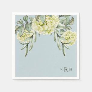 Guardanapo De Papel Hydrangea Foliage Monograma Dusty Coquetel Azul