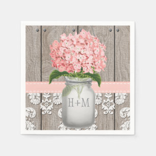 Guardanapo De Papel Hydrangea Mason Jar, Hipografada Rosa Esbranquiçad