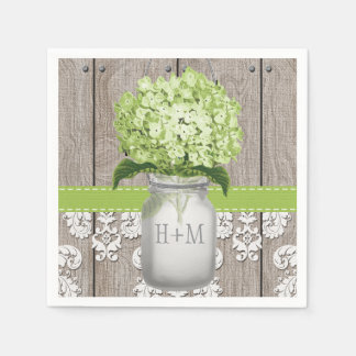 Guardanapo De Papel Hydrangea Mason Jar, Monograma Verde