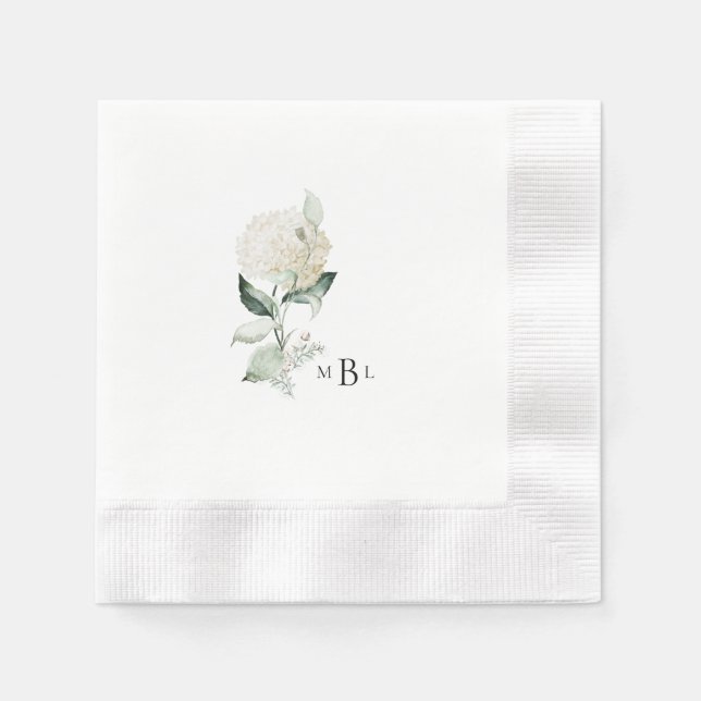 Guardanapo De Papel Hydrangea Monograma Cocktail de Casamento (Frente)
