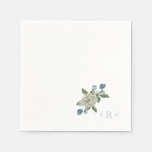 Guardanapo De Papel Hydrangea Monograma Coquetel Branco e Azul Nápoles