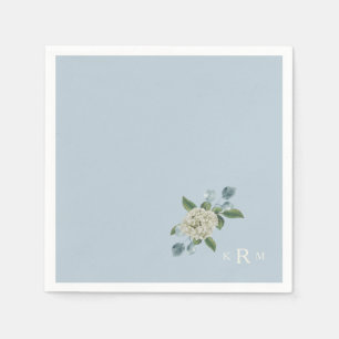 Guardanapo De Papel Hydrangea Monograma Dusty Coquetel Azul
