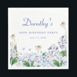 Guardanapo De Papel Hydrangea Rosa 50th Birthday Personalizado Persona<br><div class="desc">Novo para o Verão de 2024. Azul poeirento suave e híbridos roxos misturam-se com rosas brancos e selvagens de cor branca e esbranquiçada. O nome do celebrante de aniversário é escrito em uma fonte de script fácil de ler. O ano e a data de aniversário seguem em uma fonte de...</div>