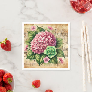 Guardanapo De Papel Hydrangea Vintage Music Découpage, rosa e verde