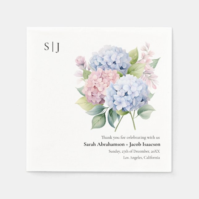 Guardanapo De Papel Hydrangeas Elegant Wedings Napkins (Frente)