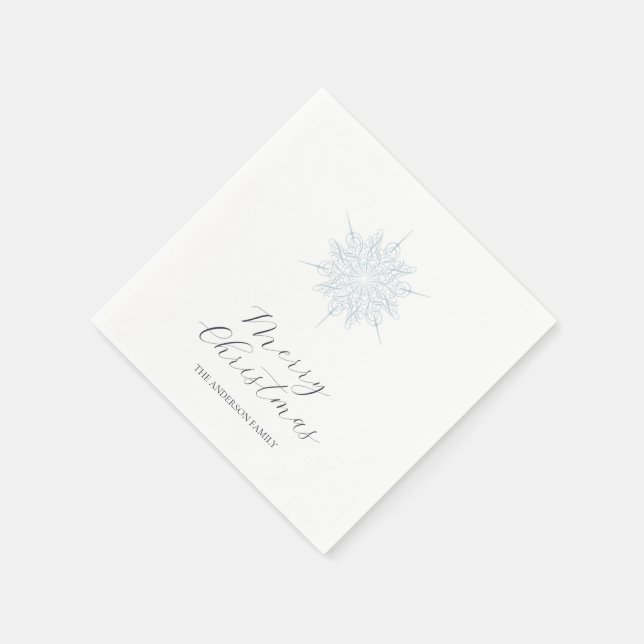 Guardanapo De Papel Ice Blue Snowflake Merry Christmas Family Name (Canto)