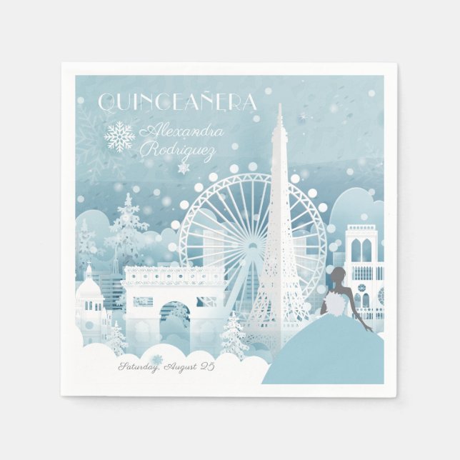 Guardanapo De Papel Ice Blue Winter em Paris (Frente)