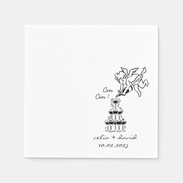 Guardanapo De Papel Ícone de Cupido Desenhado à Mão Coquetel Casamento (Frente)
