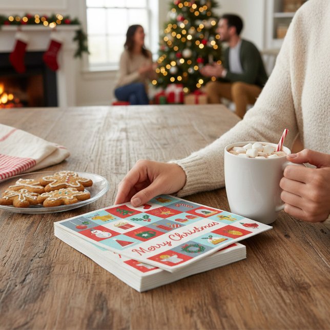 Guardanapo De Papel Ícones agradáveis do Natal Retron Winter (Criador carregado)