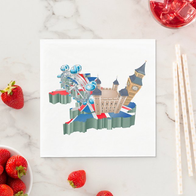 Guardanapo De Papel Iconic London Landmarks UK Map British Viagem (Criador carregado)
