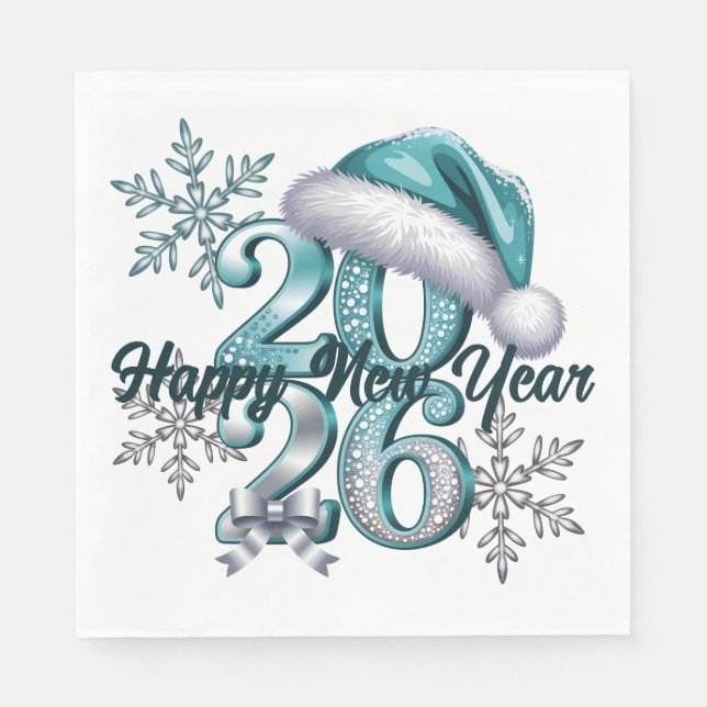 Guardanapo De Papel Icy Blue 2026 with Santa Hat and Snowflakes  (Frente)