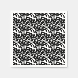 Guardanapo De Papel Ikat Floral Damask - Preto e Branco