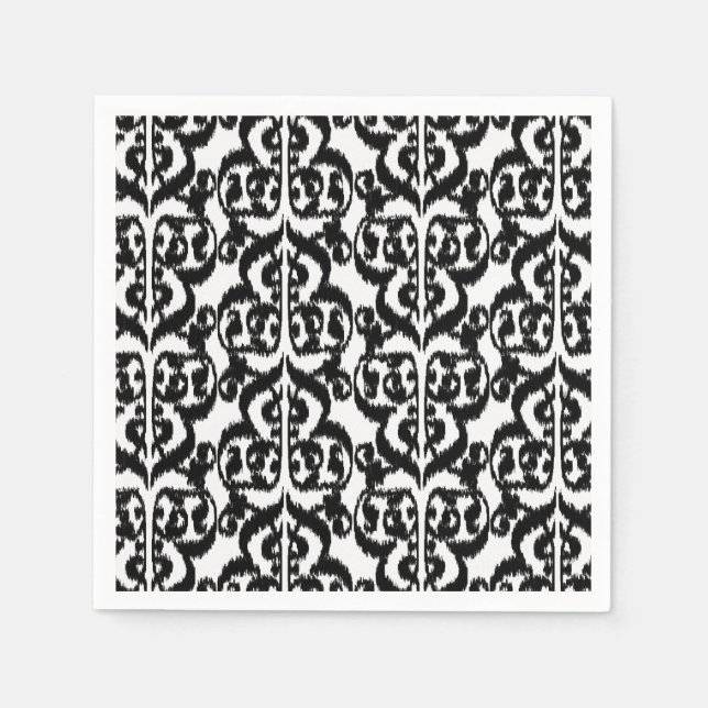 Guardanapo De Papel Ikat Moorish Damask - preto e branco (Frente)