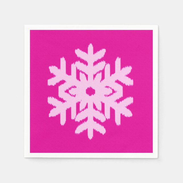Guardanapo De Papel Ikat Snowflake - Fuchsia e rosa-gelo (Frente)