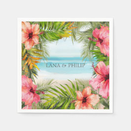 Guardanapo De Papel Ilha Paradise | Flor e palmeiras tropicais de prai