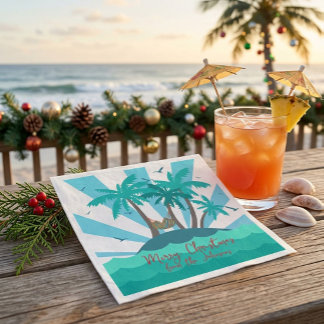Guardanapo De Papel Ilha Tropical Costeira Árvore de Natal Palmeira