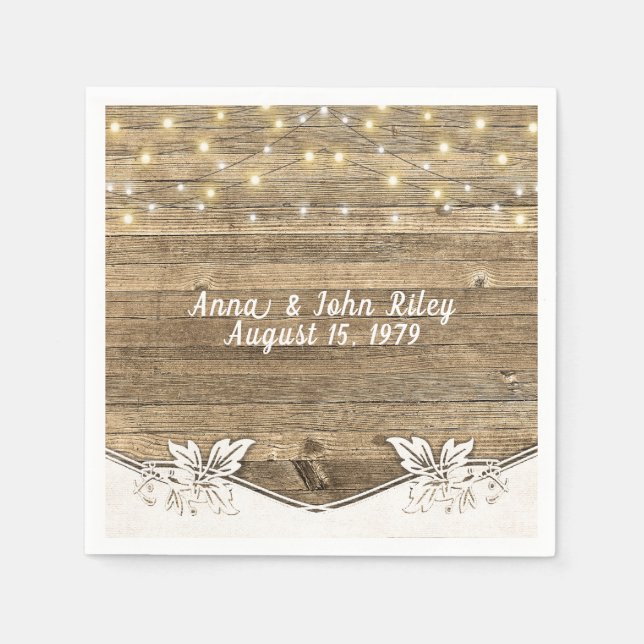 Guardanapo De Papel iluminação iluminada por aniversário na madeira (Frente)