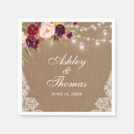 Guardanapo De Papel Iluminação Rústica de Casamento com Jarras de Lona