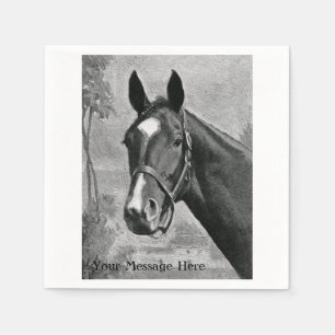 Guardanapo De Papel Ilustração antiga preto e branco do cavalo do