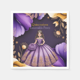 Guardanapo De Papel Ilustração da Menina de Quinceañera Roxa Elegante