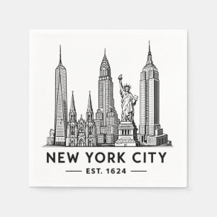 Guardanapo De Papel Ilustração da Silhueta de Nova York com Estátua da