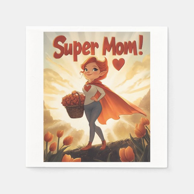 Guardanapo De Papel Ilustração da Super Mãe (Frente)
