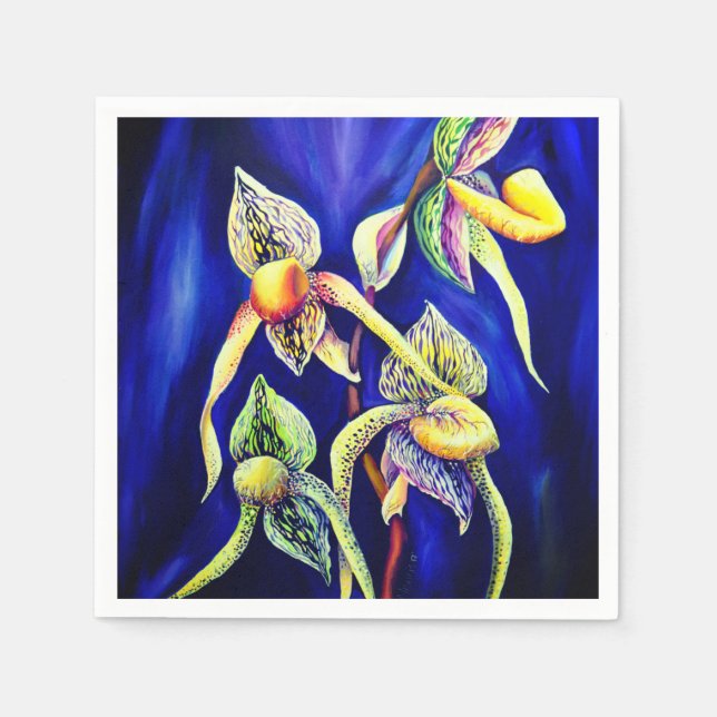 Guardanapo De Papel Ilustração das Orquídeas do Slipper Lady Watercolo (Frente)