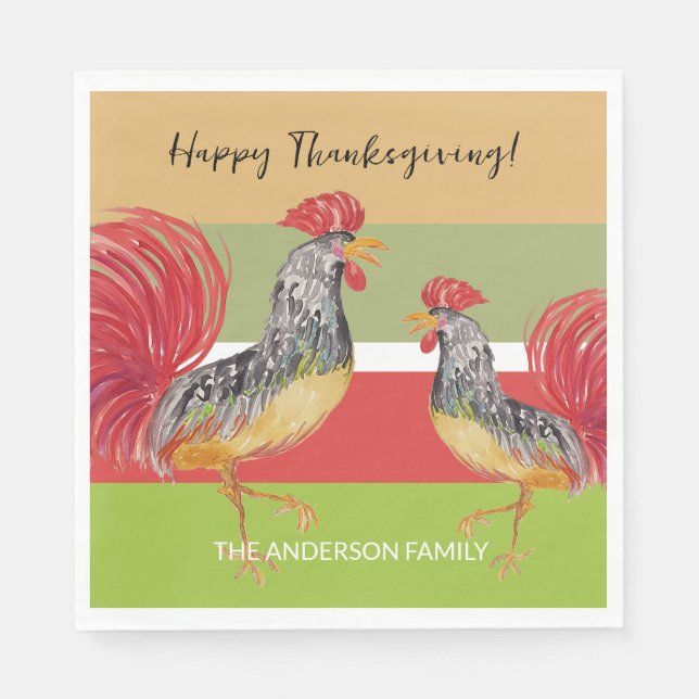 Guardanapo De Papel Ilustração de Aquarela de Rooster Vermelho (Frente)