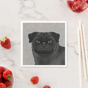 Guardanapo De Papel Ilustração de cabeça de cachorro pug preto fofo