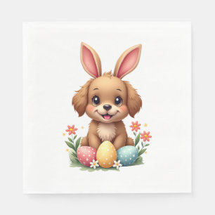 Guardanapo De Papel Ilustração de cachorro coelho da Páscoa vintage co