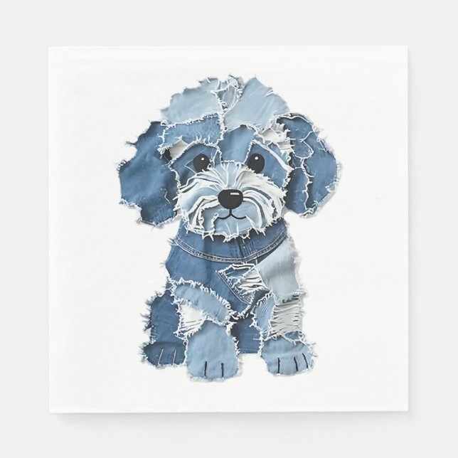 Guardanapo De Papel Ilustração de Cachorro com Remendo de Jeans Fofo (Frente)