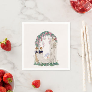 Guardanapo De Papel Ilustração de Casamento Art Nouveau – Noiva Vintag