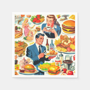 Guardanapo De Papel Ilustração de Comidas da Vintage 1950s