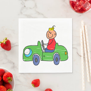 Guardanapo De Papel Ilustração De Crianças De Carros Verdes Que Conduz