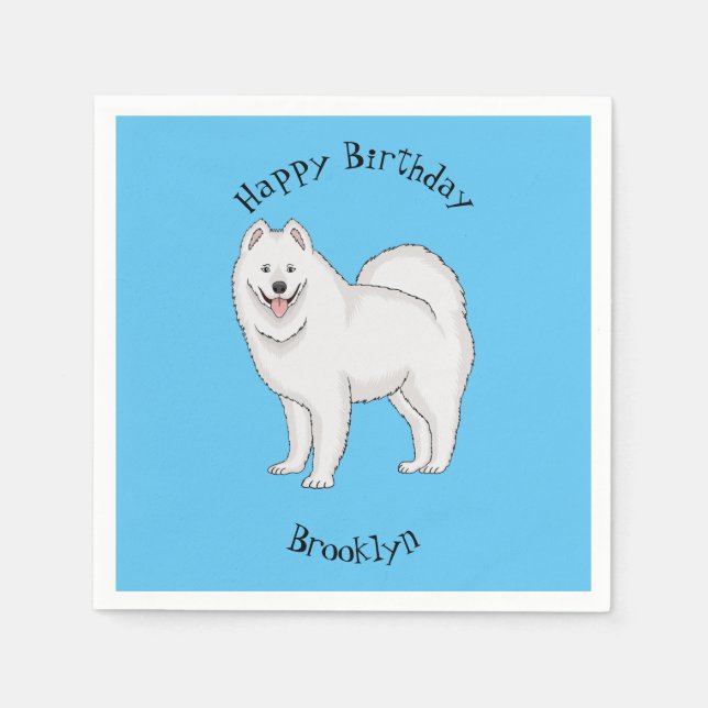 Guardanapo De Papel Ilustração de desenho animado com cão Samoyed (Frente)