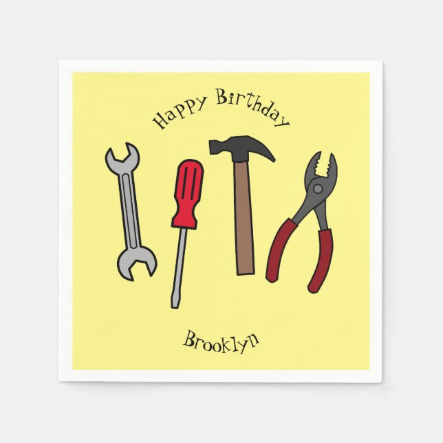 Guardanapo De Papel Ilustração de desenho animado com ferramentas de c (Frente)