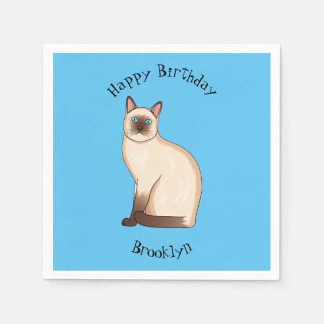 Guardanapo De Papel Ilustração de desenho animado de gato siamês (Frente)