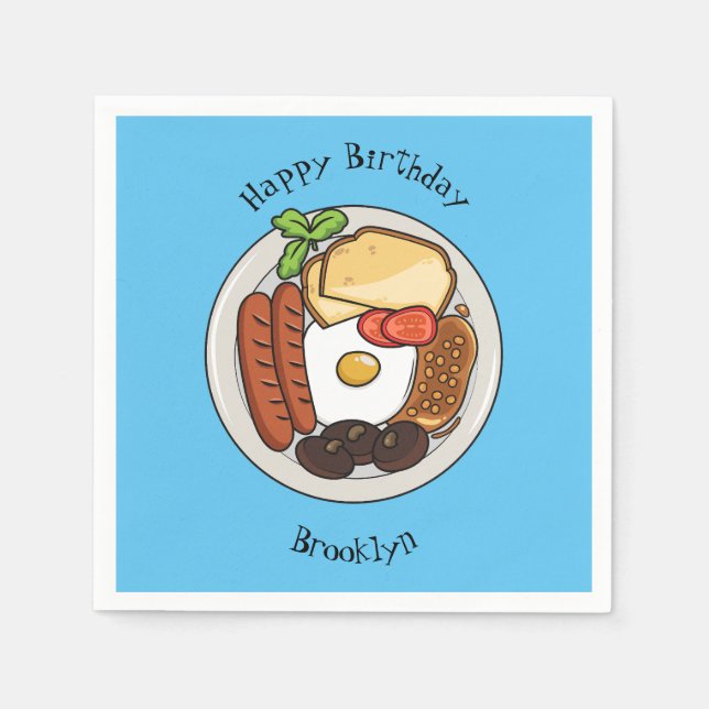 Guardanapo De Papel Ilustração de desenho animado do café da manhã em  (Frente)