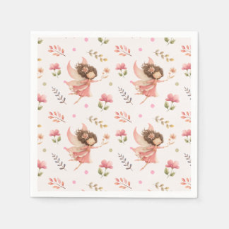 Guardanapo De Papel Ilustração de Fada Floral Rosa Pastel