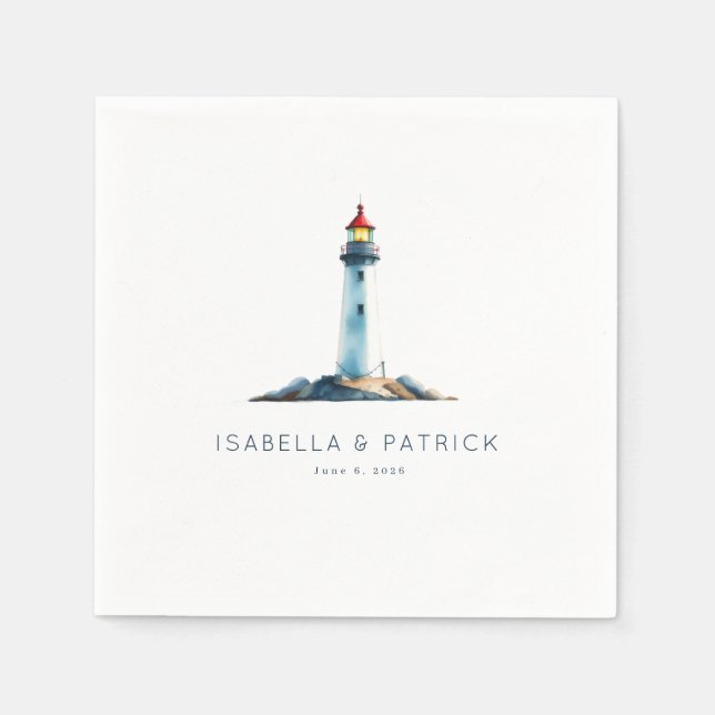 Guardanapo De Papel Ilustração de Farol em Aquarela Serena (Frente)