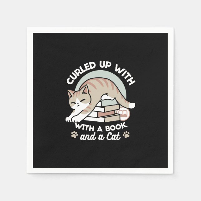 Guardanapo De Papel Ilustração de Gato do Livro ao Longo - Enrolada e  (Frente)