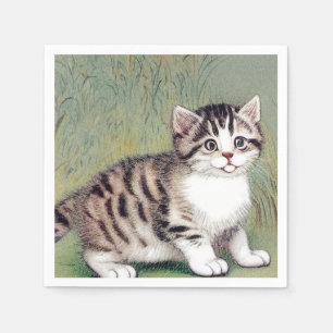 Guardanapo De Papel Ilustração de Kitten com Striped Vintage