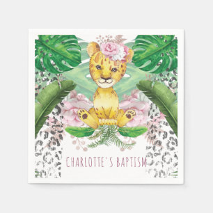 Guardanapo De Papel Ilustração de Leão Menina Safari Batismo I Aniv