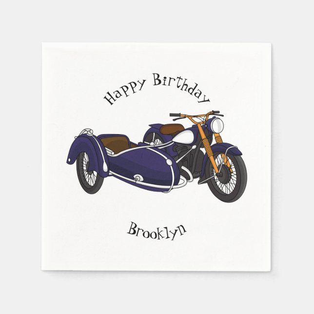 Guardanapo De Papel Ilustração de motocicleta roxa Sidecar (Frente)
